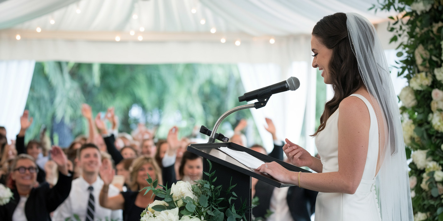 La mariée fait un discours pour son mariage